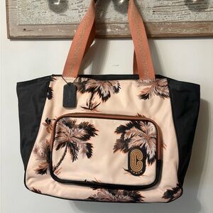 Coach Palm Print Tote Bag - Black and Cream